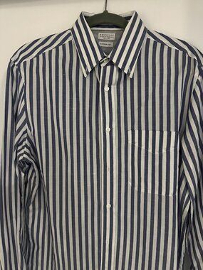 BRUNELLO CUCINELLI Men's Loose-Fit Striped Dress Shirt Like New Condition